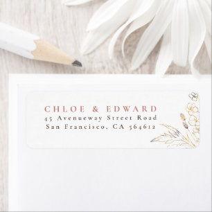 Hand-drawn Gold Wildflowers Minimalist Return Address Label