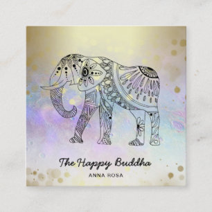 *~* Hand Drawn Gold Yoga Elephant Pattern Buddha Square Business Card