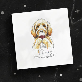 Hand Drawn Golden Doodle Red Wine Glass Napkin
