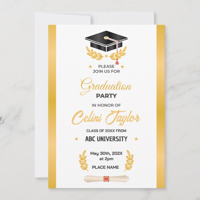 Hand-drawn Gradient Graduation Party Invitation (Front)