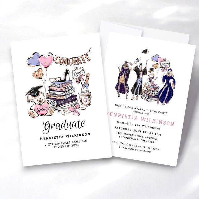 Hand Drawn Graduate Books Graduate Celebration Invitation (Creator Uploaded)