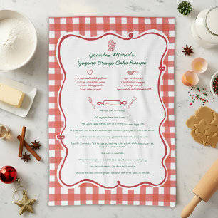 Hand Drawn Grandmas Recipe Red Gingham Tea Towel