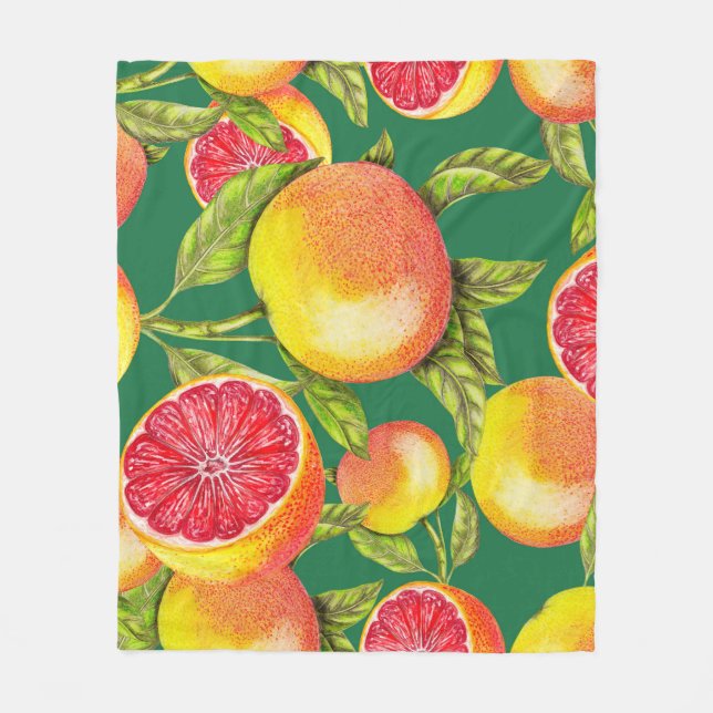 Hand Drawn Grapefruits Seamless Pattern Fleece Blanket (Front)
