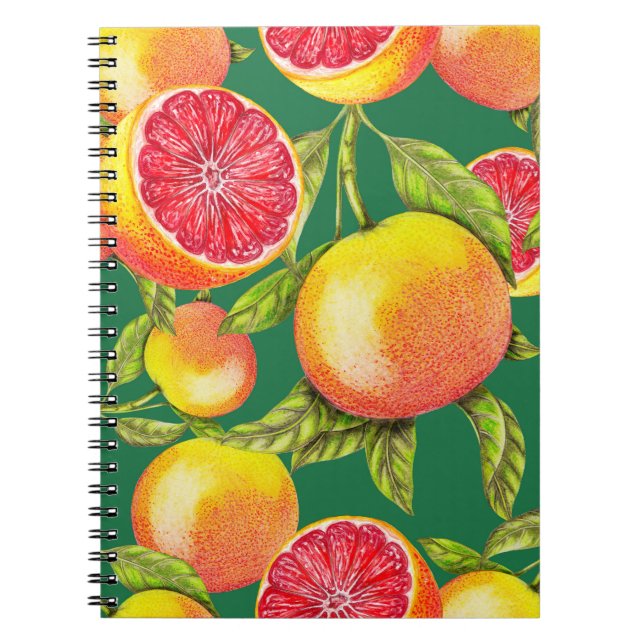 Hand Drawn Grapefruits Seamless Pattern Notebook (Front)