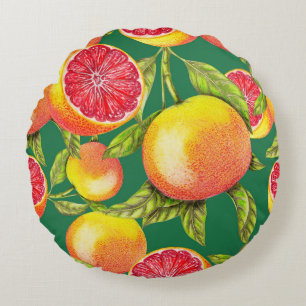 Hand Drawn Grapefruits Seamless Pattern Round Cushion