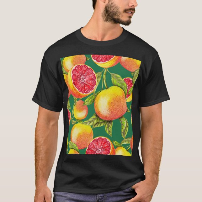 Hand Drawn Grapefruits Seamless Pattern T-Shirt (Front)