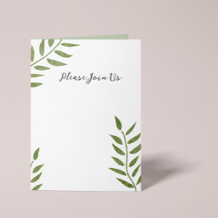 Hand-drawn green artistic leaf branch invitation