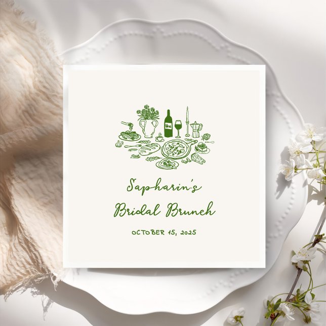 Hand Drawn Green Bridal Brunch  Napkin (Creator Uploaded)