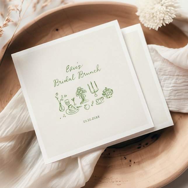 Hand Drawn Green Bridal Brunch Napkin (Creator Uploaded)