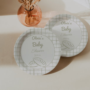 Hand Drawn Green Bun In The Oven Baby Shower Paper Plate
