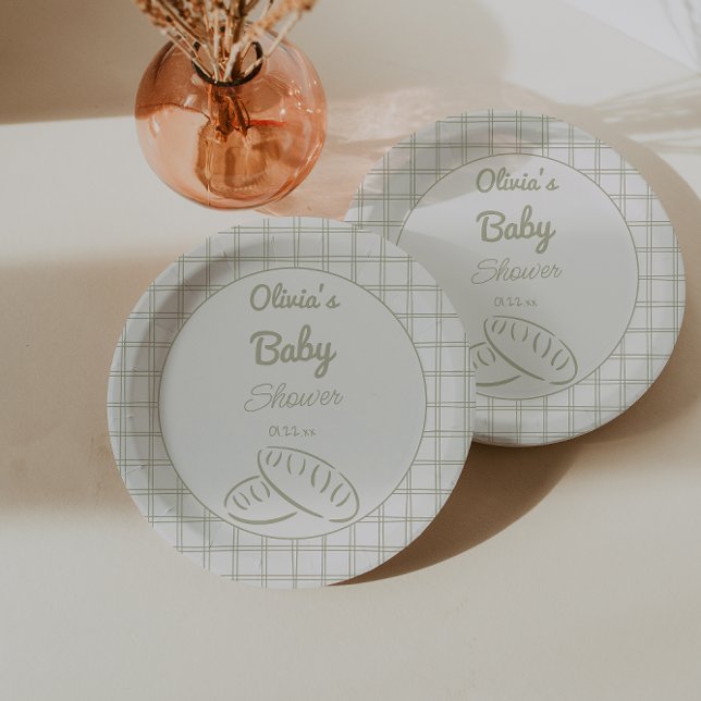  Hand Drawn Green Bun In The Oven Baby Shower Paper Plate (Creator Uploaded)