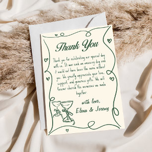 Hand Drawn Green Champagne Wedding Thank You Card