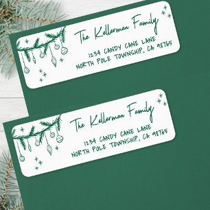 Hand Drawn Green Christmas Return Address Label