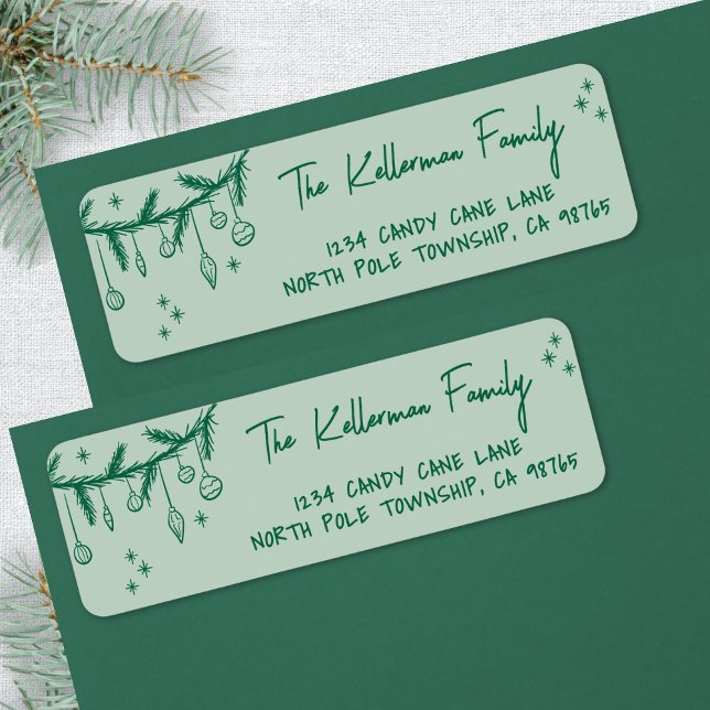 Hand Drawn Green Christmas Return Address Label (Hand Drawn Green Christmas Return Address label)