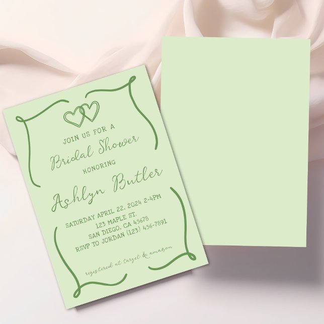 Hand Drawn Green Frame Bridal Shower Invitation (Creator Uploaded)