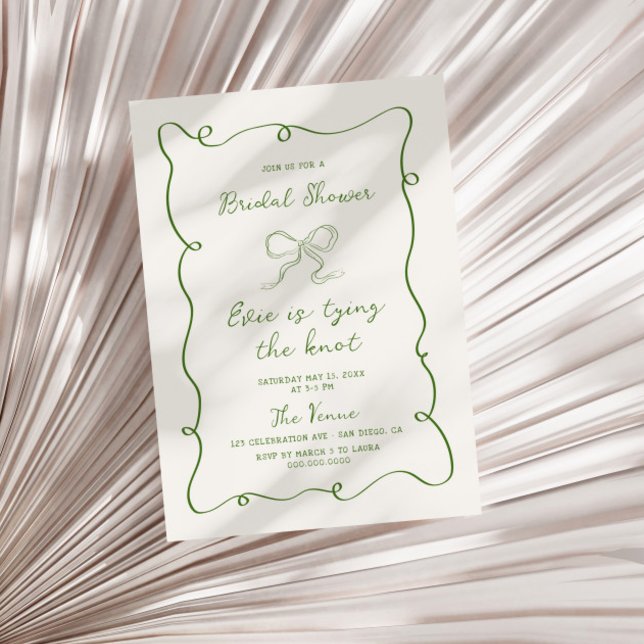 Hand Drawn Green Frame Ribbon Bridal Shower Invitation (Creator Uploaded)