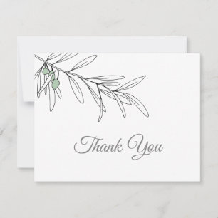 Hand Drawn Green Olive Leaves Thank You Card