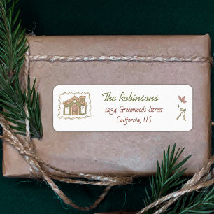 Hand Drawn Green Peach Doodle Christmas Holiday Return Address Label