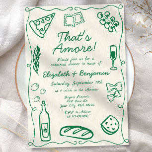 Hand Drawn Green Retro Italian Rehearsal Dinner Invitation