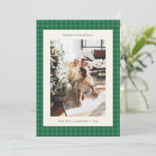 Hand Drawn Green Tartan Photo Letter Christmas Holiday Card