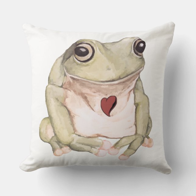 Hand drawn green tree frog   cushion (Front)