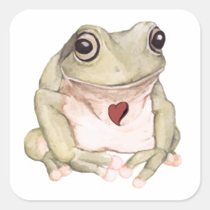 Hand drawn green tree frog   square sticker