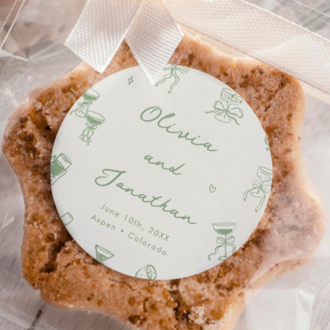 Hand Drawn Green Wedding Classic Round Sticker (Creator Uploaded)