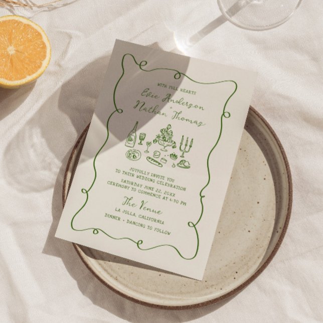 Hand Drawn Green Wedding  Invitation (Creator Uploaded)