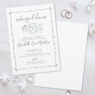 Hand Drawn Green Wedding Rehearsal Dinner Invitation