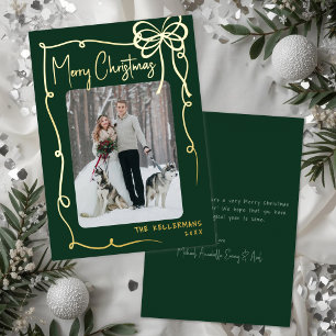 Hand Drawn Green Whimsical Merry Christmas Foil Holiday Card