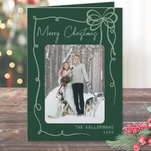 Hand Drawn Green Whimsical Merry Christmas Holiday Card