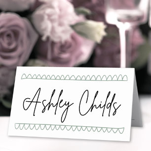 Hand Drawn Green Whimsical Name Wedding Place Card