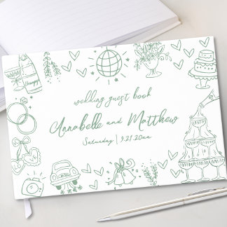 Hand Drawn Green Whimsical Wedding Guest Book