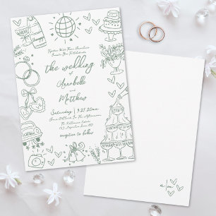 Hand Drawn Green Whimsical Wedding Invitation