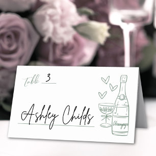 Hand Drawn Green Whimsical Wedding Place Card