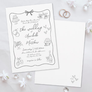 Hand Drawn Grey Whimsical Wedding Invitation