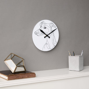 Hand Drawn Greyhound Line Art - Minimalist Design Round Clock
