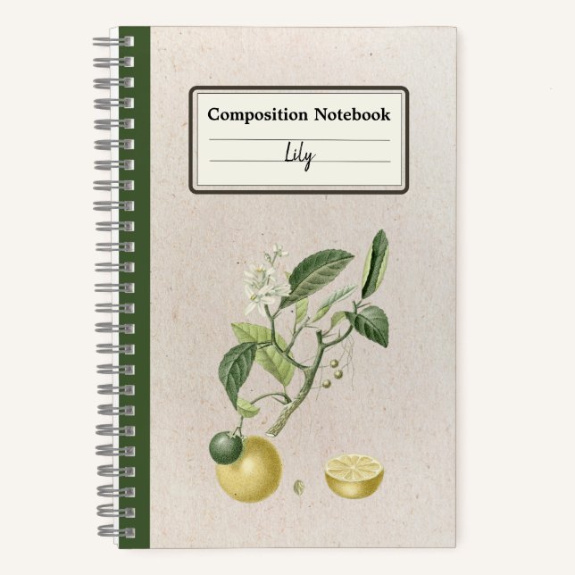 Hand Drawn Growing Lemons Personalised Composition Notebook (Front)