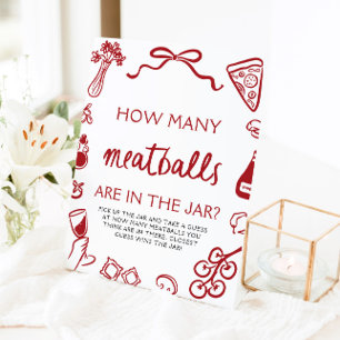 Hand Drawn Guess How Many Meatballs Bridal Shower  Pedestal Sign