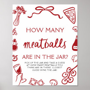 Hand Drawn Guess How Many Meatballs Bridal Shower  Poster