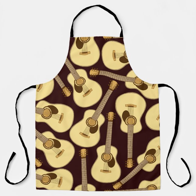 Hand drawn guitar seamless pattern apron (Front)
