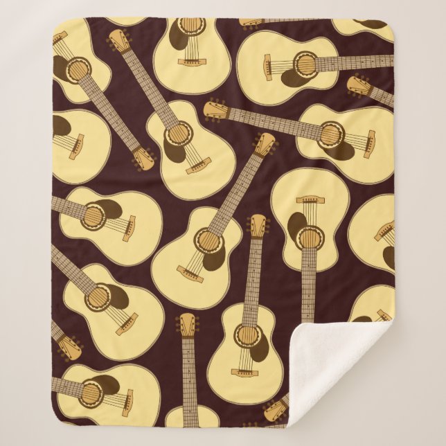 Hand drawn guitar seamless pattern sherpa blanket (Front)