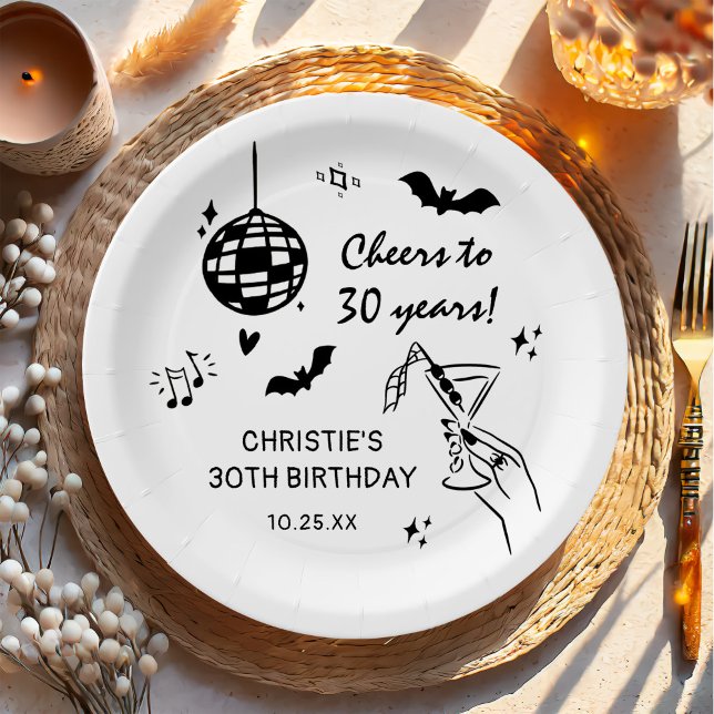 Hand Drawn Halloween Adult Birthday Party Paper Plate (Creator Uploaded)