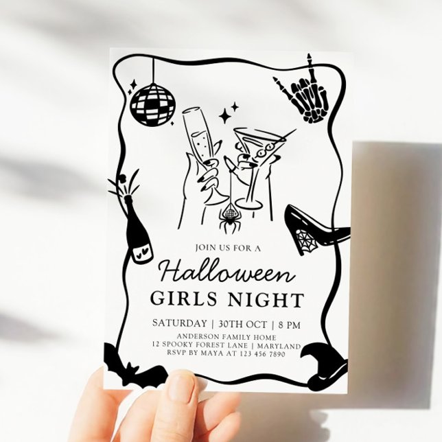 Hand Drawn Halloween Girls Night Invitation (Creator Uploaded)