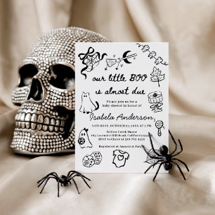 hand drawn halloween Little Boo Is Almost Due Invitation