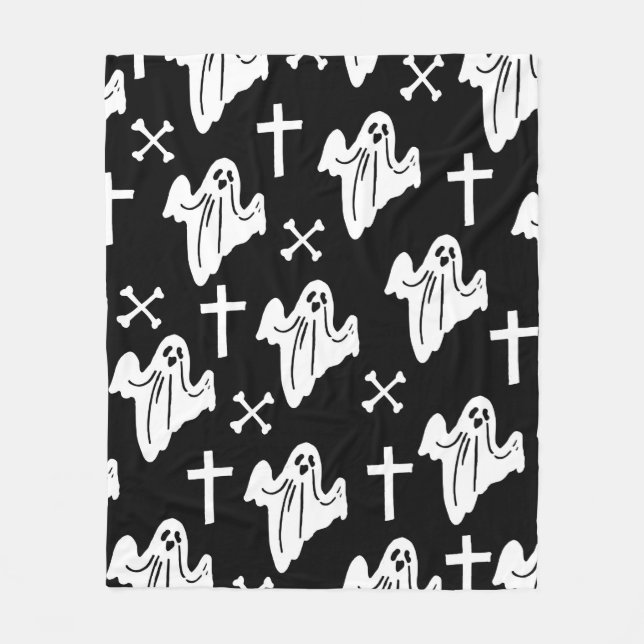 Hand Drawn Halloween Pattern Background Fleece Blanket (Front)