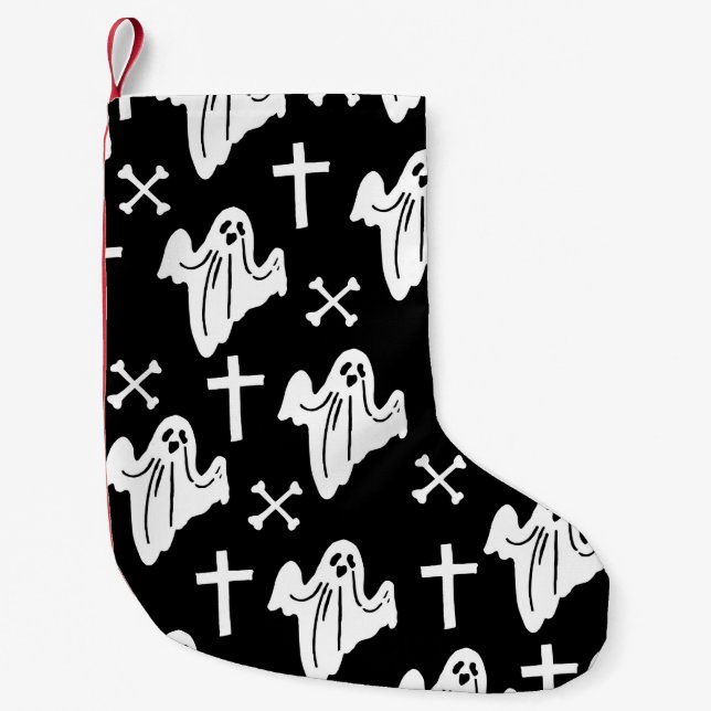 Hand Drawn Halloween Pattern Background Small Christmas Stocking (Front)