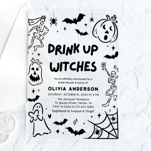 Hand Drawn Halloween Skeleton Ghost Bridal Shower Acrylic Invitations (Hand Drawn Halloween Skeleton Ghost Bridal Shower Acrylic Invitation)