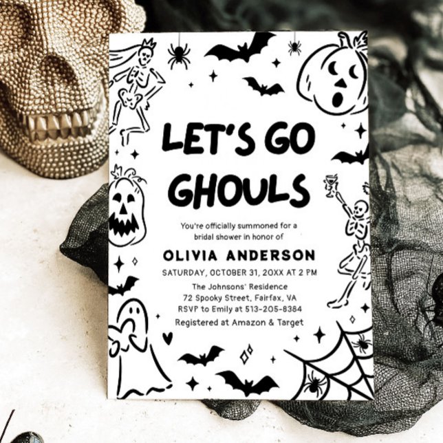 Hand Drawn Halloween Skeleton Ghost Bridal Shower Invitation (Hand Drawn Halloween Skeleton Ghost Bridal Shower Invitation)