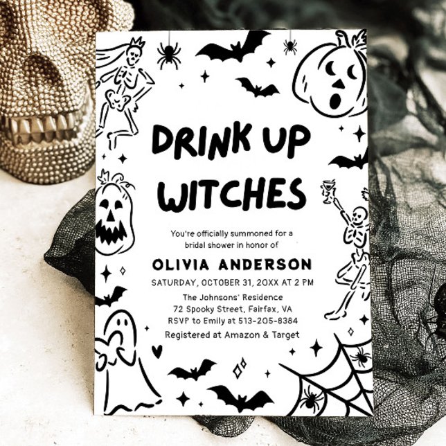 Hand Drawn Halloween Skeleton Ghost Bridal Shower Invitation (Hand Drawn Halloween Skeleton Ghost Bridal Shower Invitation)